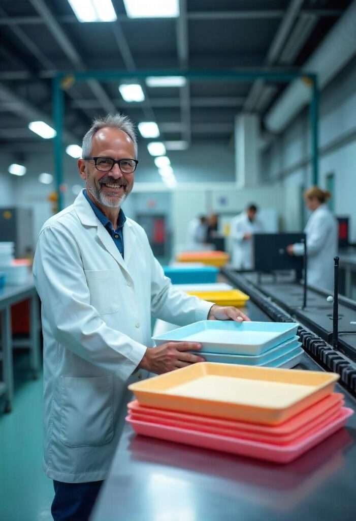 Serviertabletts für die Gastronomie – robust gefertigt und individuell bedruckt mit langlebigen Verfahren Herstellung und Bedruckung von Gastro-Serviertabletts mit IML- und UV-Druck sowie Anti-Rutsch-Oberfläche