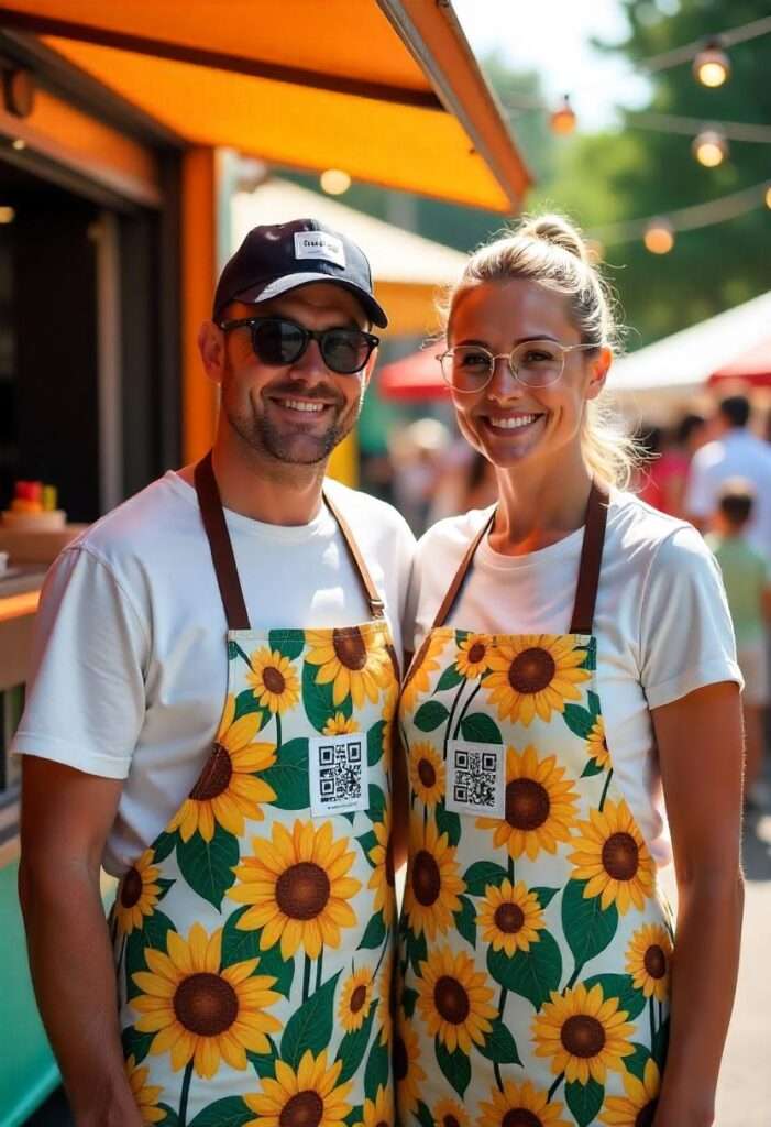 Individuelle Schürzen mit Logo und Design – perfekt für Gastronomie & Street-Food Individuell bedruckte Schürzen mit Logo und Namen für Restaurant, Café und Foodtruck-Personal