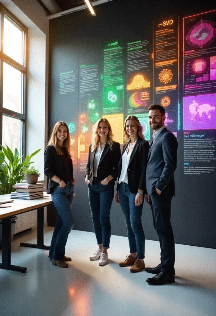 Teampräsentation moderner Vektorgrafiken – präzise, verlustfrei skalierbare Designs für vielfältige Anwendungen Team präsentiert Vektorgrafiken auf großem Display – skalierbar, präzise und vielseitig für digitale und gedruckte Medien