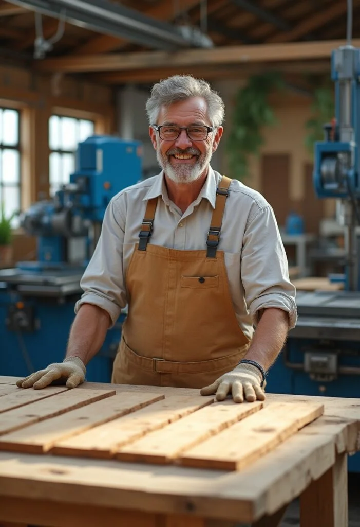 Handwerker erklärt Nuten in Holz für Maschinenbau und Möbelbau