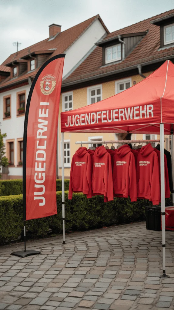 Bedruckte Jugendfeuerwehr Hoodies mit Vereinslogo auf Veranstaltung