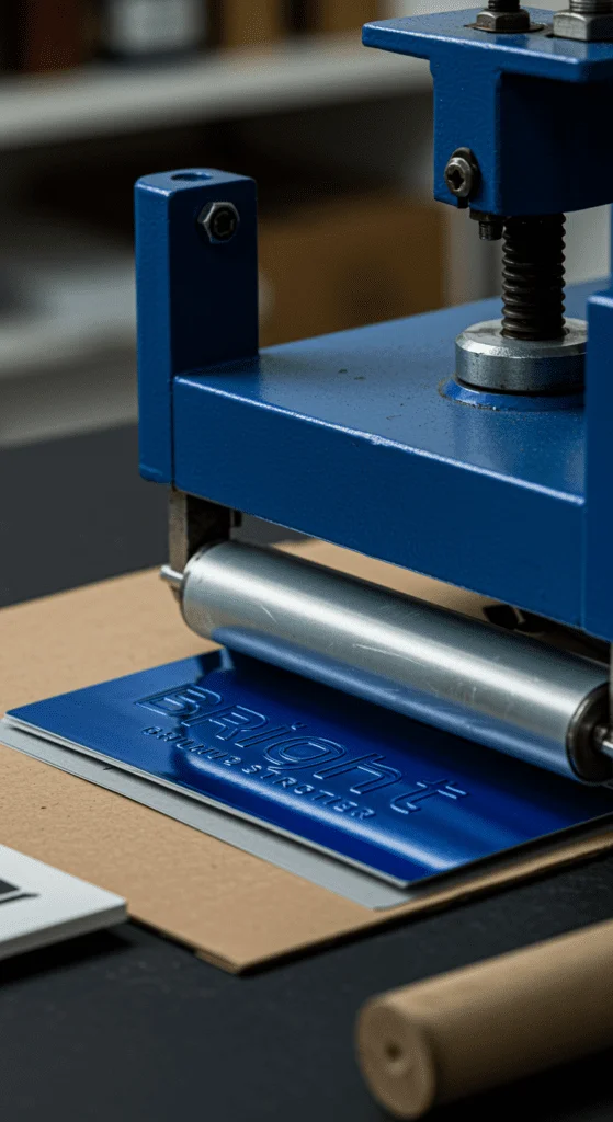 Prägung eines Logos mit Prägemaschine für hochwertige Veredelung