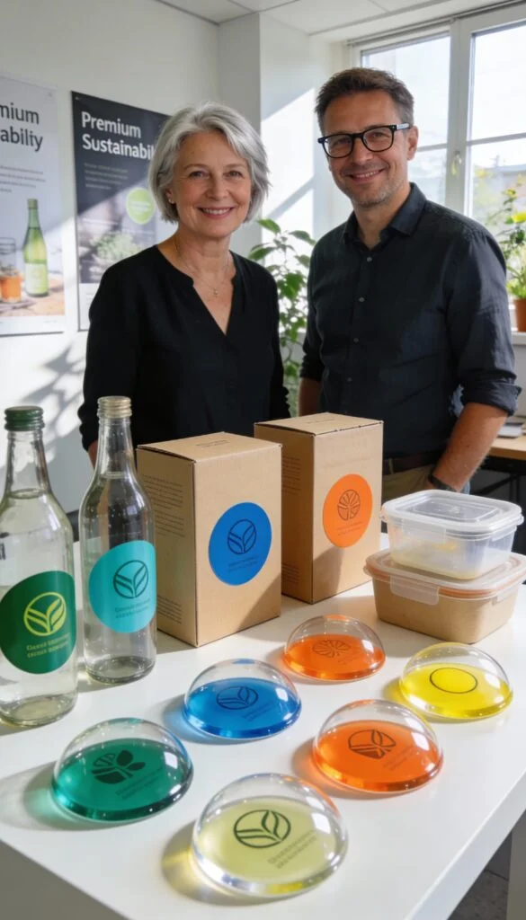 Doming Aufkleber als 3D Logo-Embleme auf nachhaltigen Produktverpackungen