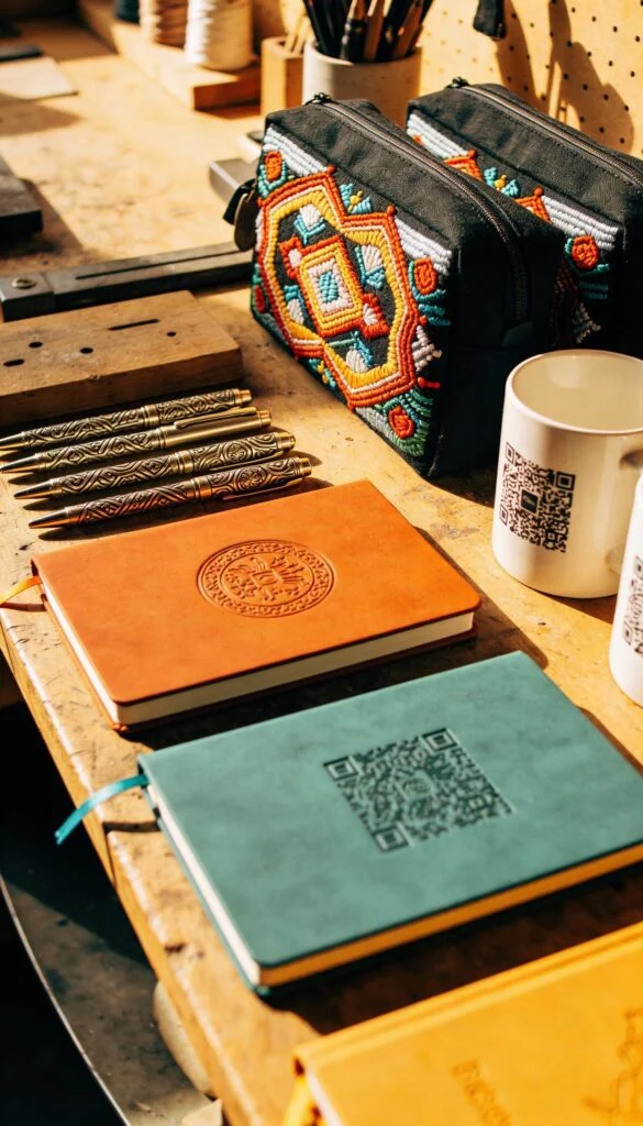 Personalisierte Werbeartikel mit QR-Code, Gravur und Druck für Marketing, Events und Markenauftritte.