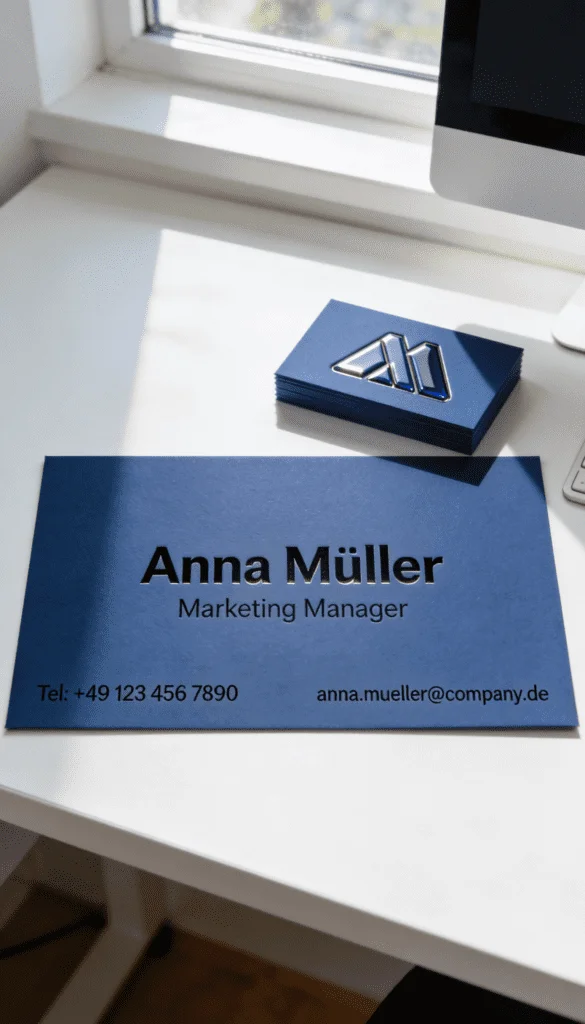 Visitenkarte mit matter Oberfläche und Spotlack auf Logo für Premium Markenauftritt